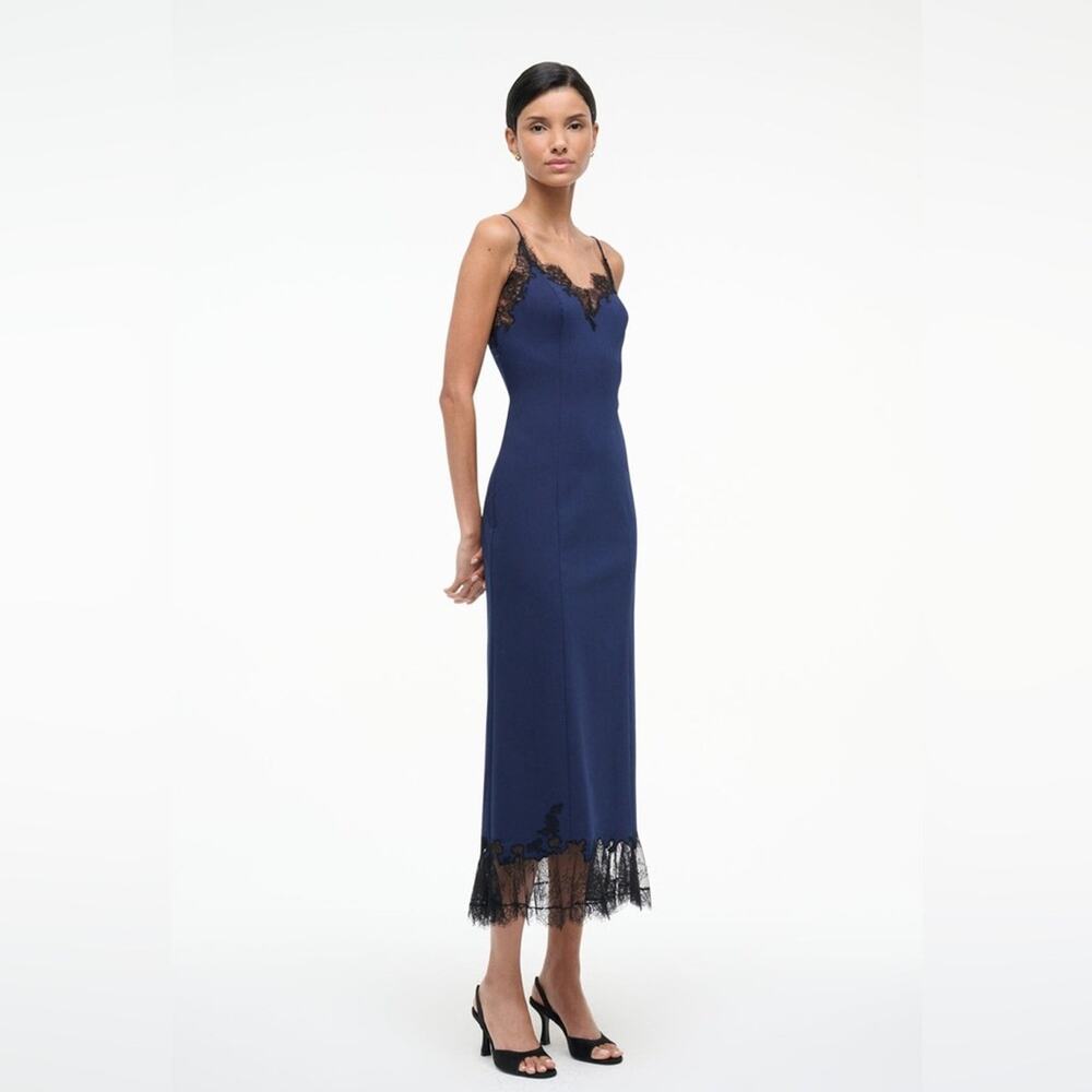 Staud Nadia Lace Trim Midi Dress in Navy M - Picture 9 of 9